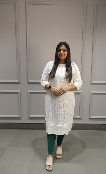 Ivory Base Printed Cotton Kurti with Pastel Florals – Soft & Stylish