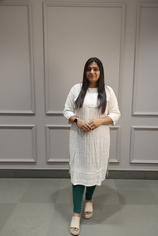 Elegant White Cotton Kurti with Subtle Self-Print – Minimal & Timeless