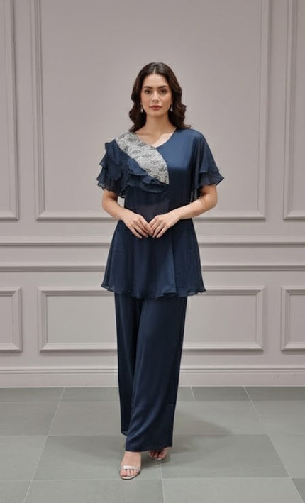 RuffleGlam Crepe Coord Set