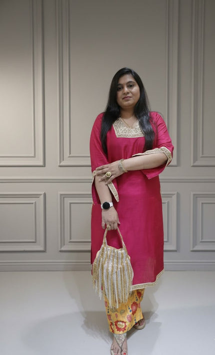 Elegant Pink Ethnic Kurti Set with Floral Patiala Salwar